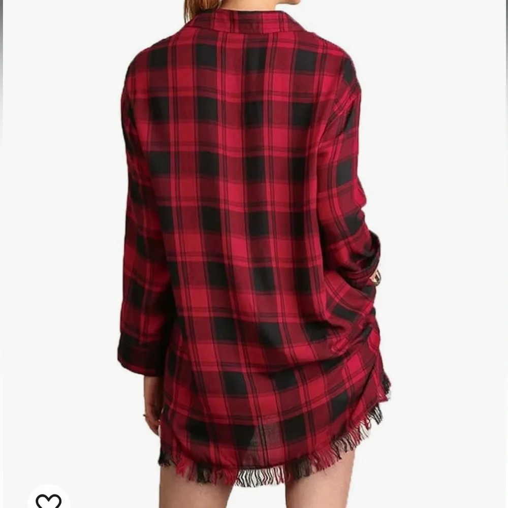 Umgee red buffalo plaid tunic top - Picture 12 of 15